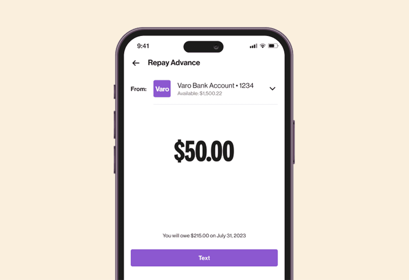 repay varo cash advance (screen)